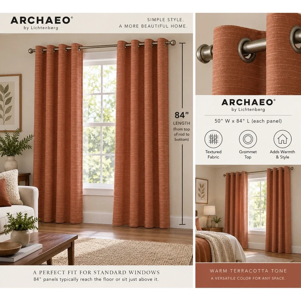 NEW Archaeo Terracotta Grommet Curtain Panels 50x84 Set of 2